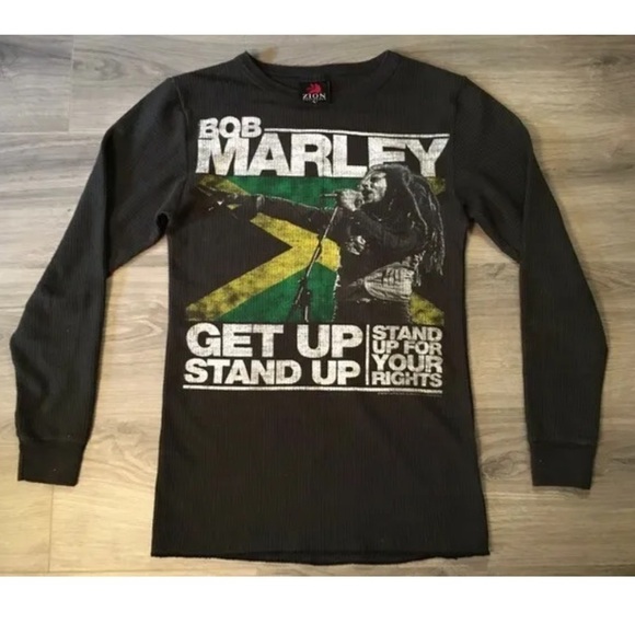 ZION ROOTSWEAR Bob Marley Thermal Long Sleeve Shirt, Black 1X - Picture 2 of 6